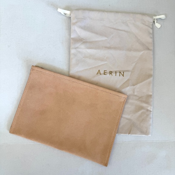 Aerin Handbags - Aerin quiet luxury minimalist suede zip clutch pouch in neutral Sand